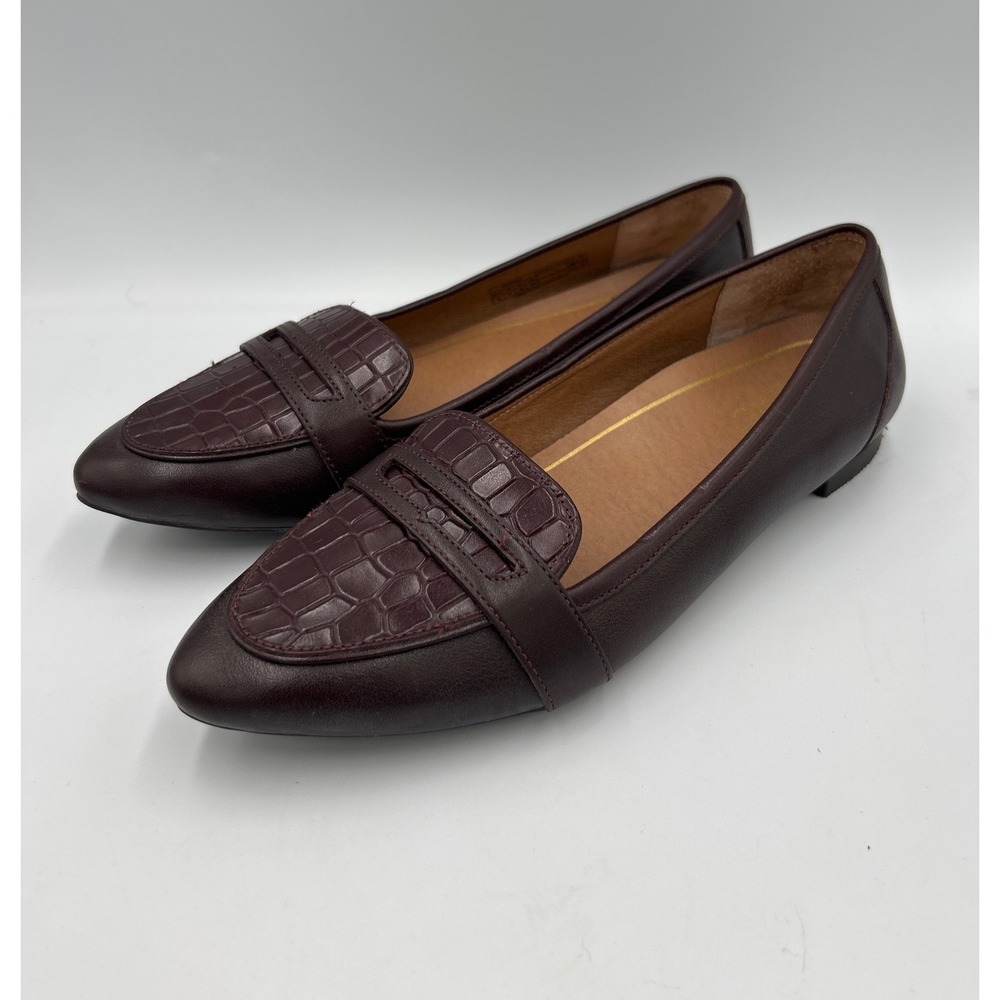 Vionic Willa Mahogany Leather Croc Embossed Penny Loafer Flats Womens Size 8